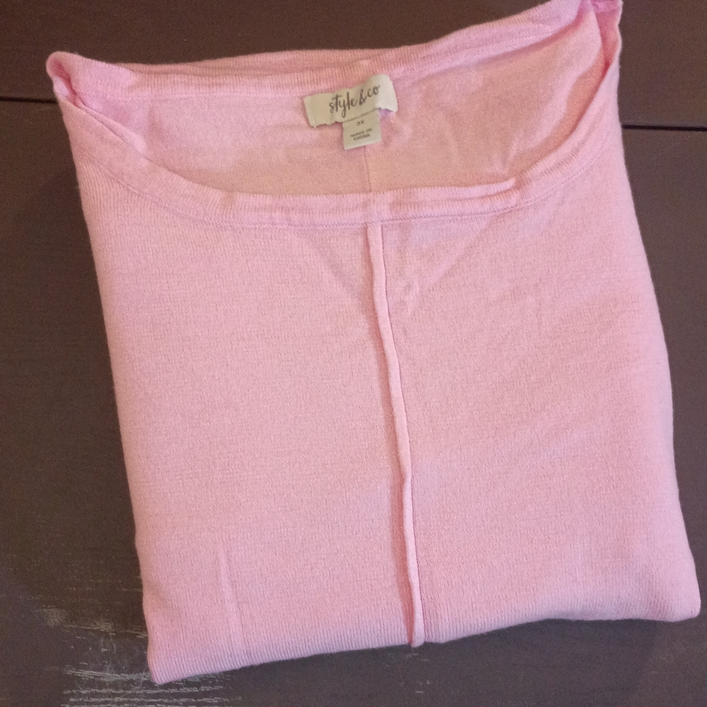 Style & Co. Pink 3/4 Sleeve Fancy Knit Tee. Women's 3X 56" Chest. NEW